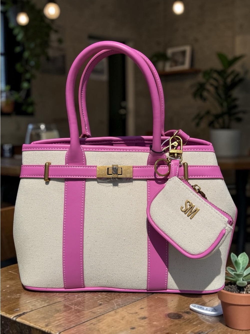 Steve Madden Viral Boatkin Canvas Tote Bag Pink